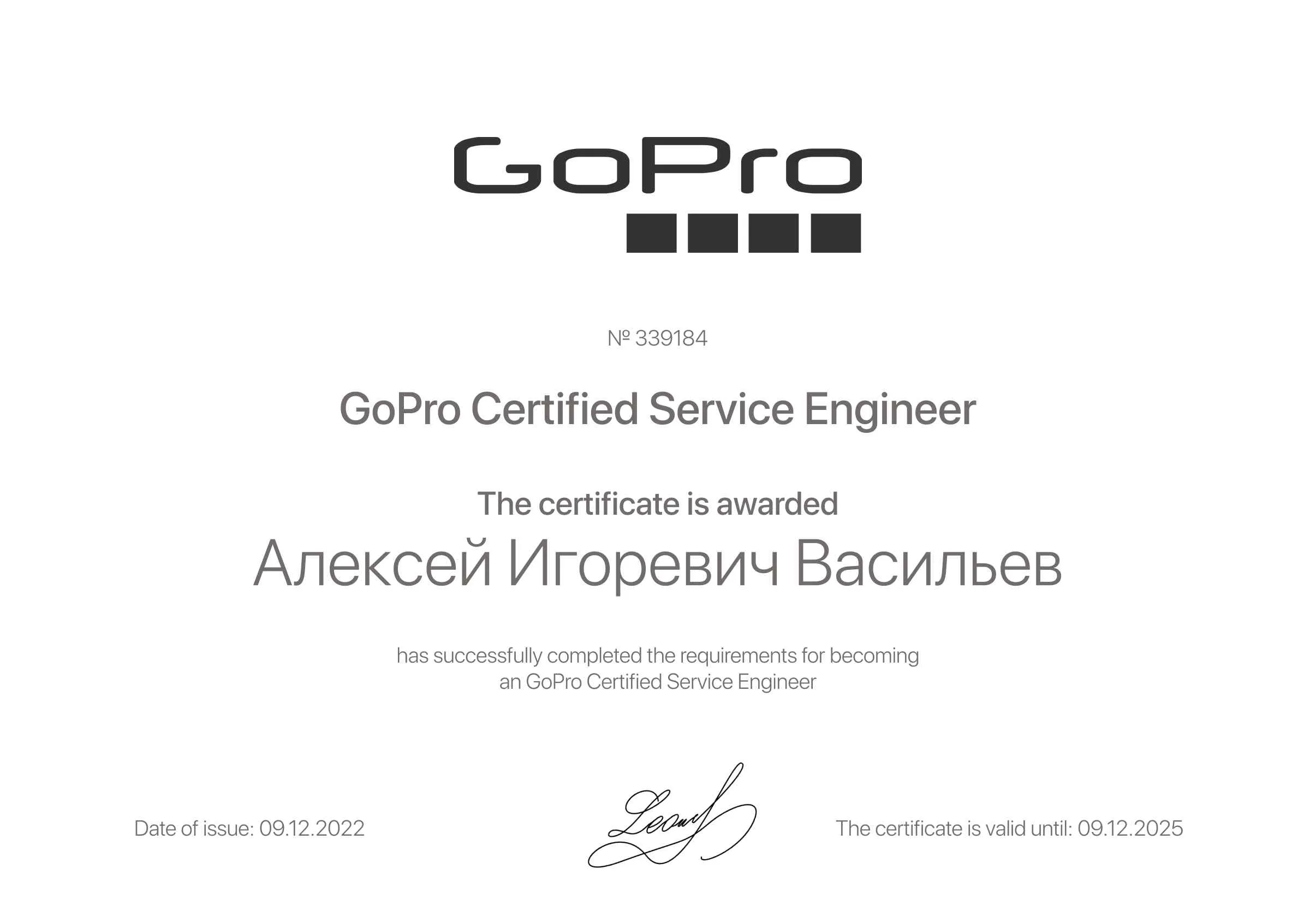 Сертификат - Алексей Игоревич Васильев